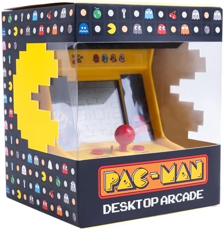 Pac-Man Desktop Arcade – Retro Mini Arcade Game with Classic 8-Bit Gameplay, LCD Screen, Joystick Controls, Battery-Powered