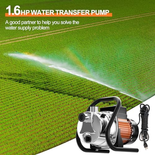 Water Transfer Pump 110V Shallow Well Pump 1.6HP Electric Portable Garden Pressure Booster Pumps for Sprinkler Irrigation Lawn with Adapters, Green
