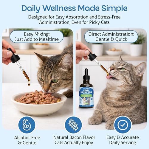 Pet Wellbeing Kidney Support Gold for Cats - Supports Normal Kidney Function & Detox, Healthy Hydration & Energy with Rehmannia & Dong Quai - NASC Certified & Vet-Formulated - 2oz Liquid Formula | NASC Certified & Vet-Formulated Liquid Kidney Support Sup…