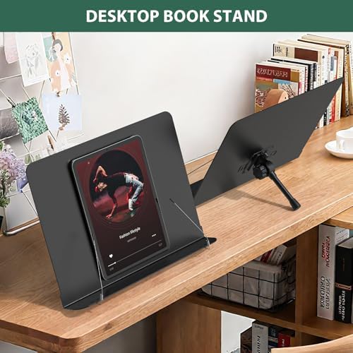 Sheet Music Stand - Full Metal with Carrying Bag, Phone Holder, Sheet Music Folder and Clip, 5 in 1 Desktop Book Stand - Black