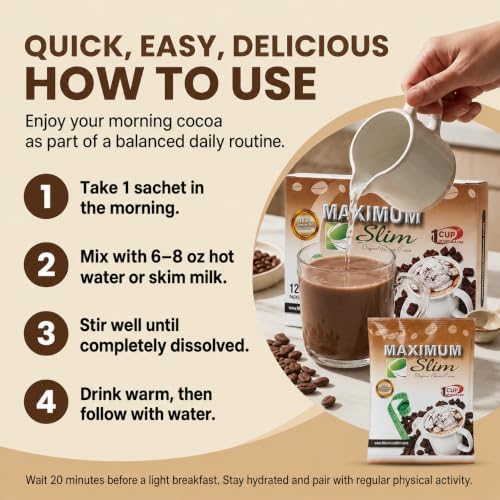 Maximum Slim Premium Instant Cocoa – Creamy, Delicious 4-in-1 Formula with Natural Herbal Extracts for Energy & Vitality