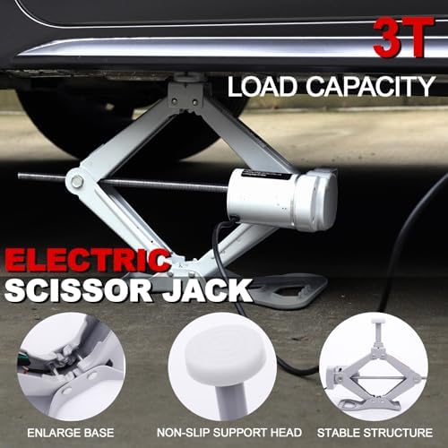 Trihelper Electric Car Jack 3 Ton 12V Scissor Jack with Impact Wrench