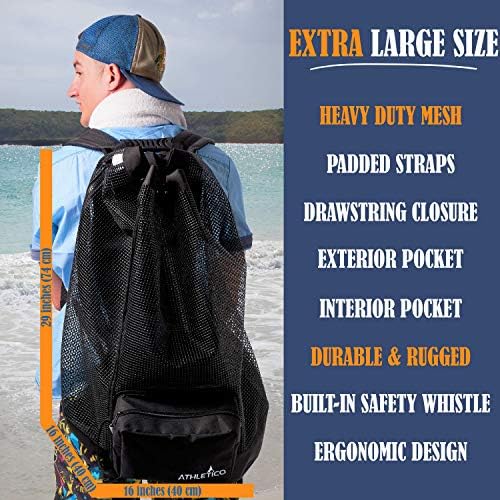 Athletico Scuba Diving Bag - XL Mesh Travel Backpack for Scuba Diving and Snorkeling Gear & Equipment - Dry Bag Holds Mask, Fins, Snorkel, and More