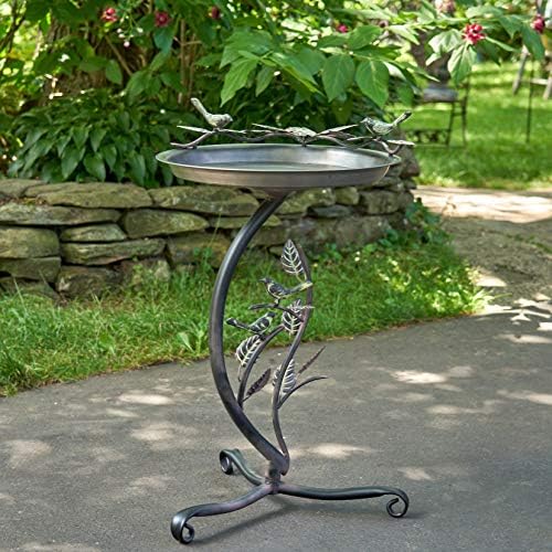 Zaer Ltd. Shallow Birdbath on Curved Branch Stand (Aged Copper Finish)