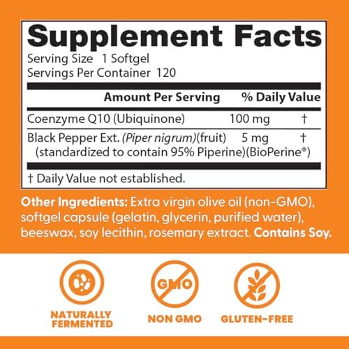 Doctor's Best High Absorption CoQ10 with BioPerine, Gluten Free Naturally Fermented, Heart Health & Energy Production, 100 mg, 60 SoFtgels