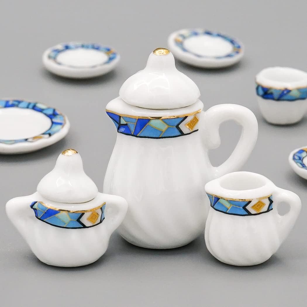 Odoria 1/12 Miniature Porcelain Tea Set 15Pcs Dollhouse Decoration Accessories, Grapes