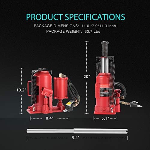 SPECSTAR Pneumatic Air Hydraulic Bottle Jack with Manual Hand Pump 20 Ton