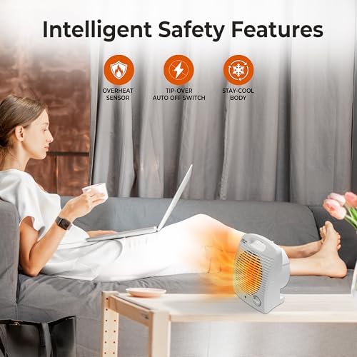 Comfort Zone Indoor Space Heater, Portable, Fan Forced, Electric, Adjustable Thermostat, Overheat Sensor, Safety Tip-Over Switch, & Stay Cool Housing