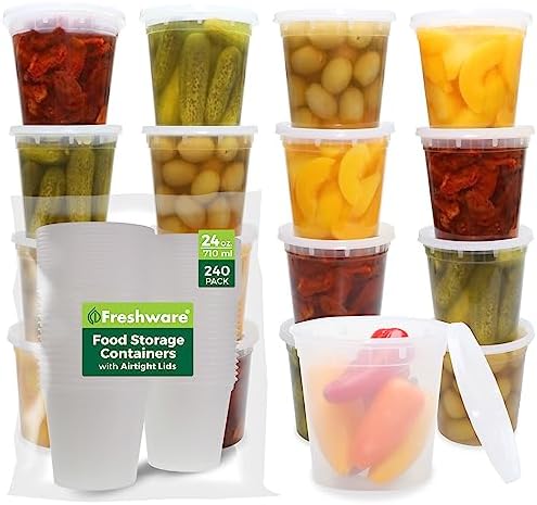 Freshware Food Storage Containers [24 Set] 32 oz Plastic Deli Containers with Lids, Slime, Soup, Meal Prep Containers | BPA Free | Stackable | Leakproof | Microwave/Dishwasher/Freezer Safe