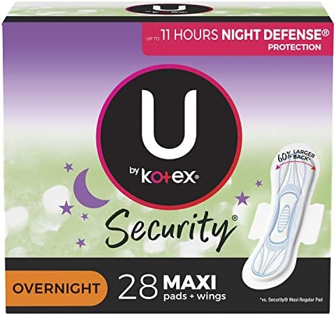 U by Kotex Security Maxi Overnight Pads With Wings, Regular, Unscented, Unscented, 28 Count
