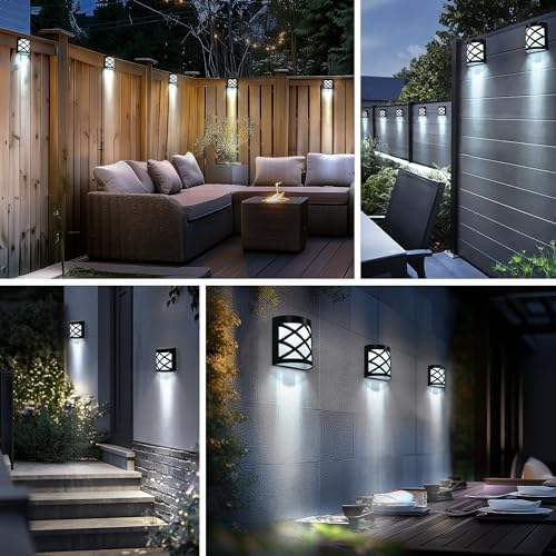 GIGALUMI 8 Pack Solar Fence Light Cold White Porch Solar Powered Decor Outdoor Waterproof Wall Fence Lights for Garden, Yard, Patio, Front Door
