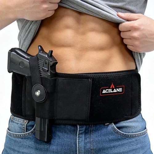 Acelane Belly Band Holster for Concealed Carry Gun Holster Tactical Elastic Waist Pistols Adjustable Belly Wrap Mag Pouch Fits Firearm Handgun Revolvers for Men & Women