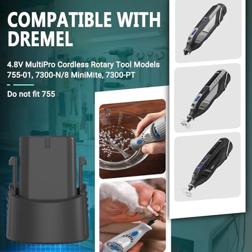 CREABEST 3500mAh 4.8V Ni-MH Battery Compatible with Dremel 755-01 7300