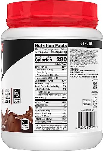 Muscle Milk Genuine Protein Powder, Chocolate, 1.93 Pounds, 13 Servings, 32g Protein, 2g Sugar, Calcium, Vitamins A, C & D, NSF Certified for Sport