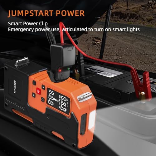 4000A 14.8V Car Battery Jump Starter with 150PSI Air Compressor | Auto-Off Portable Tire Inflator Jump Box (10L Gas/10L Diesel) Power Bank SOS LED
