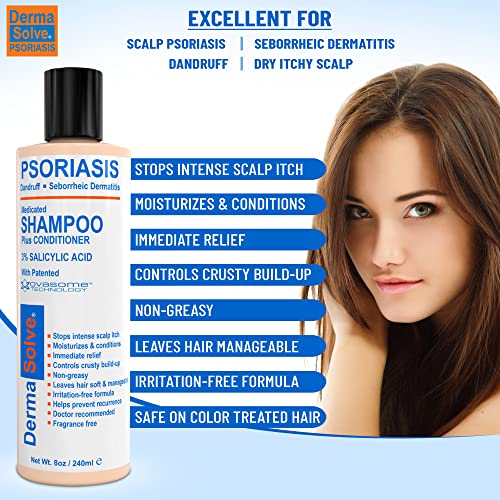 Dermasolve Psoriasis, Seborrheic Dermatitis & Dandruff Shampoo plus Conditioner. Naturally Heals Itchy Flakey Inflamed Skin and Provides Soothing Moisturizing Relief. (8.0 oz)