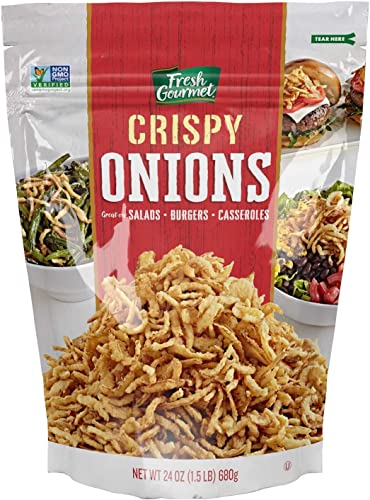 Fresh Gourmet Crispy Onions | 24 Ounce | Low Carb | Crunchy Snack and Salad Topper