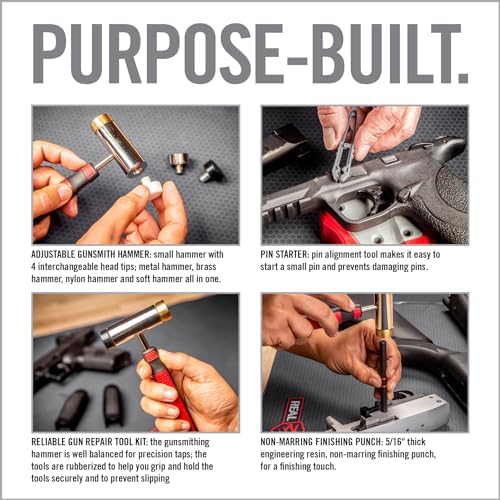 Real Avid Roll Pin Punch Set & Hammer + Non-Slip Magnetic Bench Block | 10 Nickel-Plated Steel Roll Pin Punches