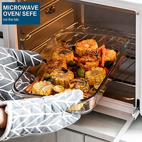 M MCIRCO 8 Piece Deep Glass Baking Dish with Lids, BPA free,Gray