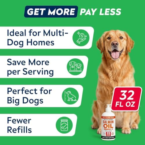 Wild Alaskan Salmon Oil for Dogs & Cats w/Omega 3 - EPA+DHA Fatty Acids