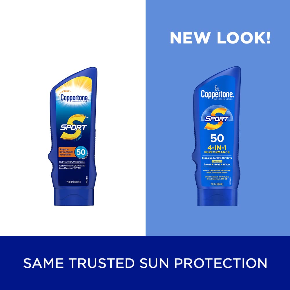 Coppertone SPORT Sunscreen Lotion SPF 30, 7 FL OZ | Sunscreen Lotion with Vitamin E, Sweat, Heat and Water Resistant, PABA, Oxybenzone, Octinoxate, Paraben and Dye Free