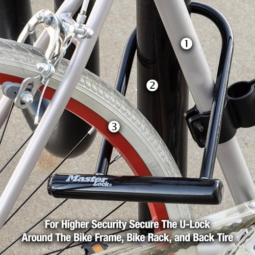 Master Lock Black Bike Lock with Key, Standard Size U-Lock for Bicycles and Other Outdoor Equipment, Anti-Theft Lock for Bikes, 8320D