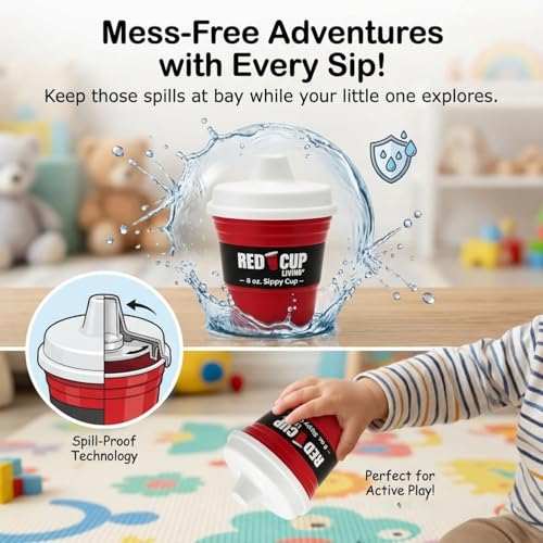 Red Cup Living Trainer Baby Sippy Cup 8 Oz BPA-Free Spill Proof, No Spill Non-Toxic Dishwasher Safe, Leak-Proof Lid, Easy Grip for Toddlers, Girls