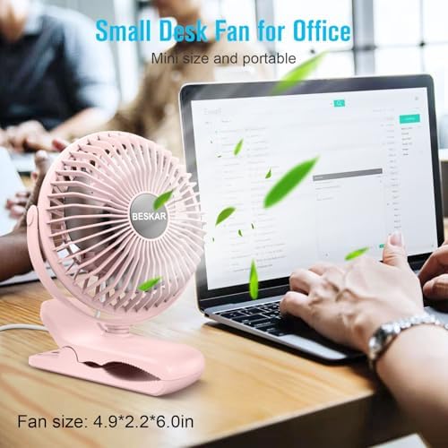 BESKAR USB Clip on Fan, Portable Small Desk Fan with Cord Powered