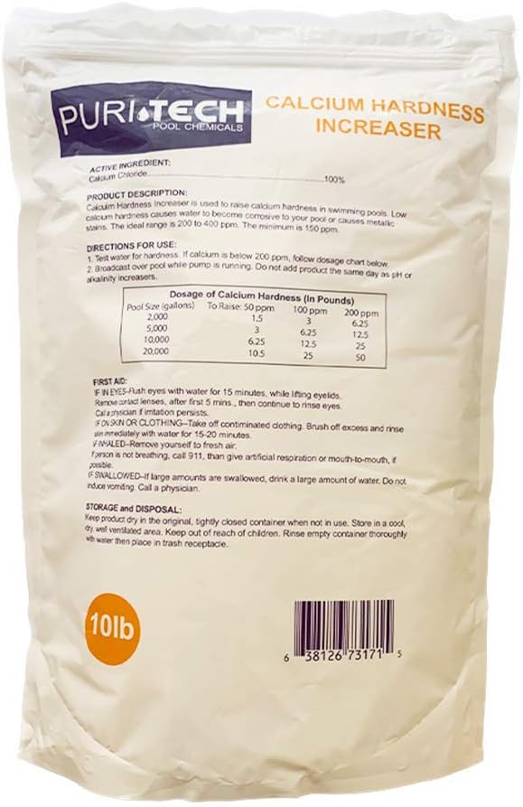 Puri Tech Pool Chemicals Calcium Hardness Increaser Plus – Increases Calcium Hardness Levels & Helps Prevent Corrosion and Staining - 94% Calcium Chloride– 25 lb