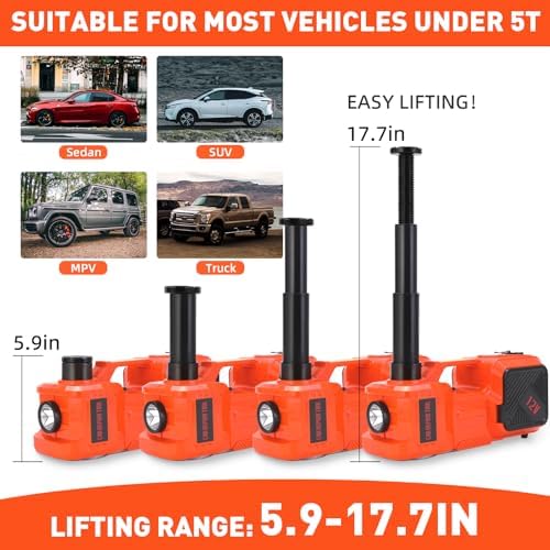 Trihelper Electric Car Jack 5 Ton 12V Floor Jack Hydraulic Jack Stand Car Lift Jack with Integrated Tire Pump for SUV Truck Sedan Vehicle Roadside