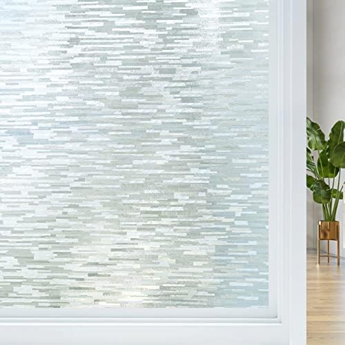 Haton Window Privacy Film, Frosted Stripe Non-Adhesive, 17.5" x 78.7"