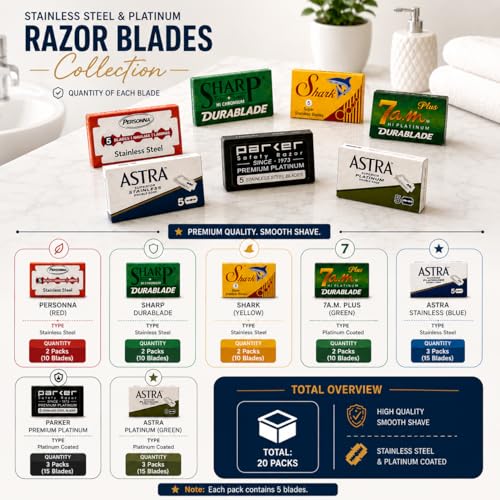 Double Edge Razor Blade/Safety Razor Blade Variety Pack 100 Blades for All Standard Double Edge Safety Razors | Several brands of blades in 1
