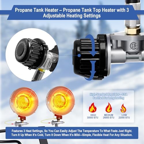 30000 BTU Propane Heater Outdoor, Propane Tank Heater Attachment Double Tank Top Radiant Gas Heater With Tip-Over Protection, 3 Heat Settings, Safety Shut-Off Valve for Patio,Camp,Fish,Garage.