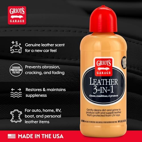 Griot's Garage Leather 3-in-1, Leather Cleaner and Conditioner for Car Leather Seat Upholstery, Sofa, Jacket, Shoes, and More, Cleans, Conditions