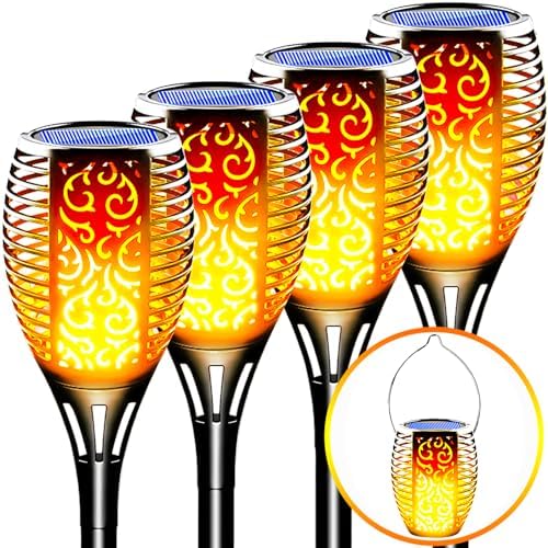Solar Torch Lights Outdoor Flickering Flame, 8 Pack