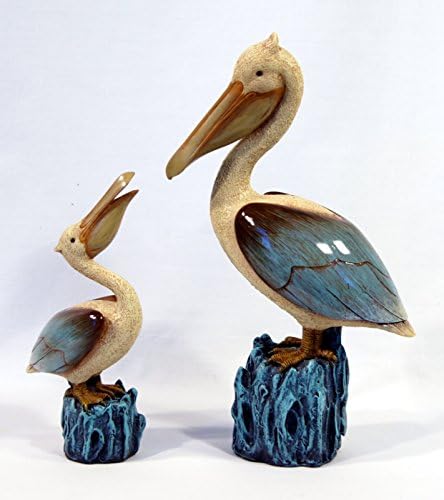SC Hand Painted Pelican Bird with Baby Figurine 11.75" & 7.25" (Set of 2)