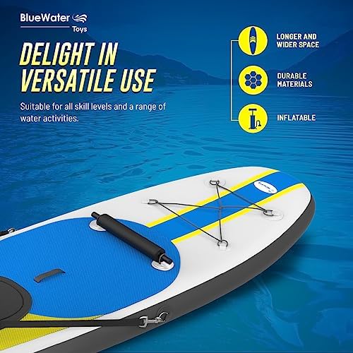 Blue Water Toys Inflatable Crossover Stand Up Paddle Board/Kayak Kit - Pump, Backpack, Coil Leash, Paddles, Detachable Seat, SUP 300 Pound Limit