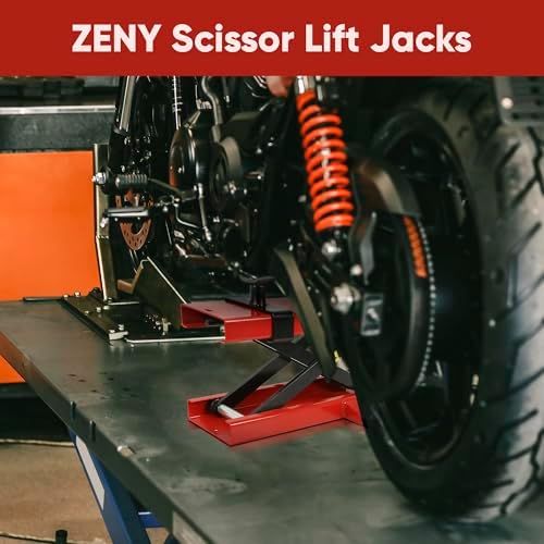 ZENY Motorcycle Lift, Motorcycle Center Scissor Lift Jack with Saddle & Safety Pin, 1100 LBS Capacity Steel Jack Hoist Stand for Motorcycles, ATVs