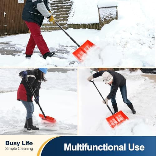 Yocada Snow Shovel for Driveway Home Garage Snow Removal | Aluminum Strip with D-Grip Handle 55 inch Long Large Capacity Shovel for Garden Car