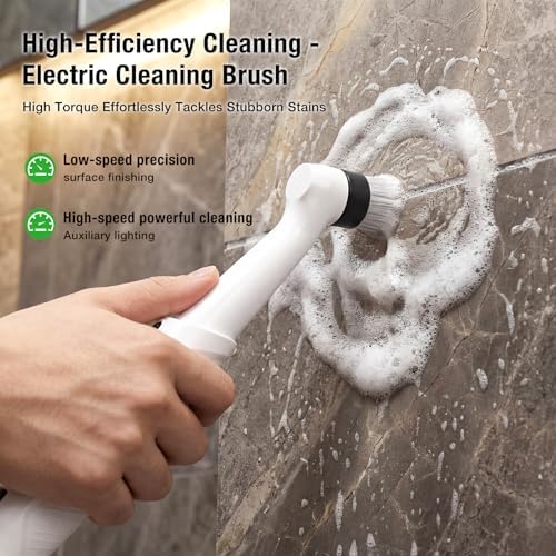 Electric Grout Cleaner, Electric Spin Scrubber, 5 Magnetic Heads | Rechargeable Waterproof Power Scrubber for Tile Grout, Bathroom, Kitchen