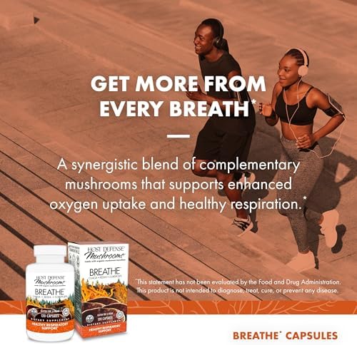 Host Defense Breathe* Capsules - Immune & Respiratory Support Mushroom Supplement - Herbal Lung Health Supplement with Chaga, Reishi & Cordyceps - 30 Capsules (15 Servings)*