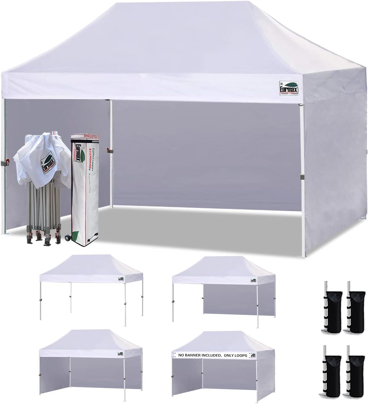 Eurmax USA 10x10 Pop Up Canopy Tent,Commercial Tent with Patented No-Tip Rolling Bag,4 Zippered Removable Walls,UV & Water Resistant Canopy Top,Heavy Duty Outdoor Gazebo,Instant Shelter(White)