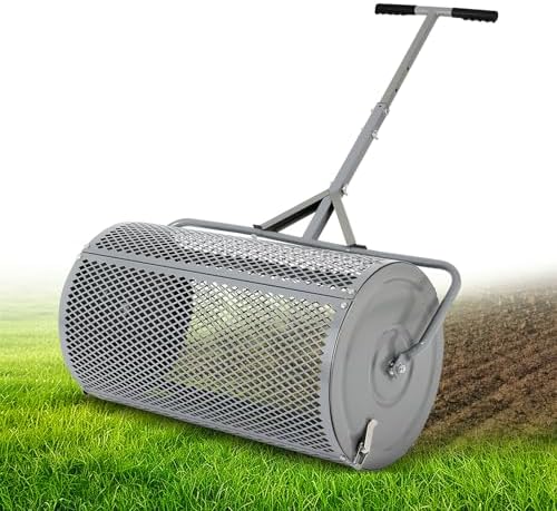Dollate Large Compost Spreader for Lawn, 27" Spreader with Adjustble Handle Used in Garden Backyard, Durable Roller Spreader for Yard Work Grey