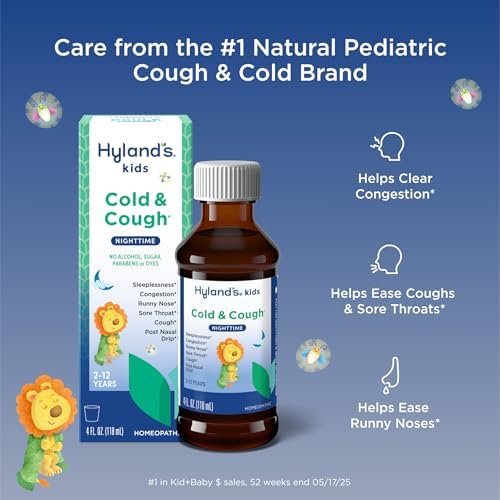 Hyland's Kids Cold and Cough, Day and Night Combo Pack, Cold Medicine for Ages 2 and up, Syrup Cough Medicine for Kids, Nasal Decongestant, 4 Fl Oz (Pack of 2)