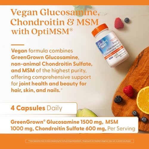 Doctor's Best Vegan Glucosamine Chondroitin MSM - Joint Health Support Supplement for Women & Men, Nutritional Support for Joint Strength, Hair, Skin