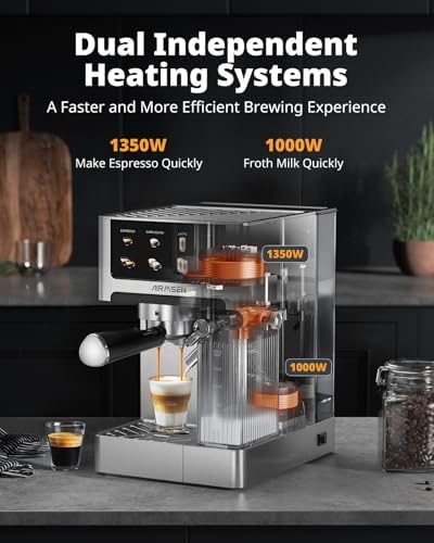 AIRMSEN 20 Bar Espresso Machine with Automatic Milk Frother, Cappuccino & Latte Coffee Maker with Quick Brew Dual Boiler (1350W + 1000W)