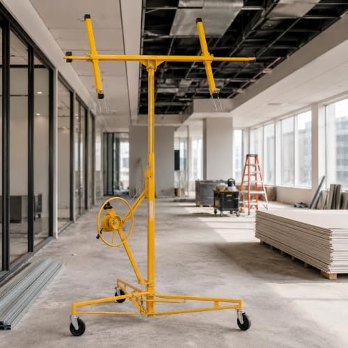 Stark USA 11 Ft Drywall Lift Panel Hoist, Rolling Sheetrock Lift Jack with 360° Adjustable Cradle, Telescoping Extension Arm