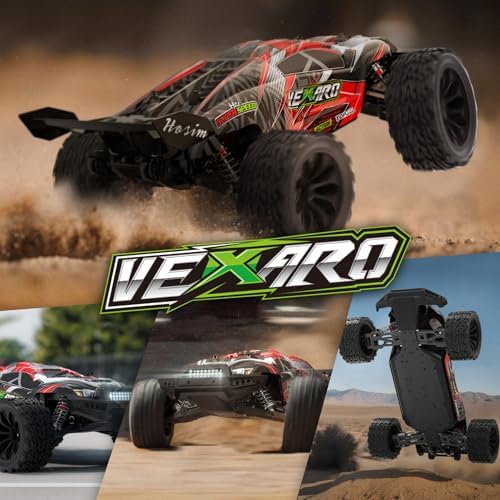 Hosim Mini 1:8 Brushless RC Cars for Adults, VEXARO 50+MPH Fast RC Trucks | 3660 3100KV Brushless Motor & 80A ESC, 2* 2600mAh 3S Lipo, Chrome Steel Central Transmission, All-Metal Oil-filled Shocks