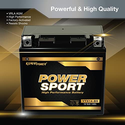 ExpertPower YTX14-BS ATV Battery - 220 CCA AGM Motorcycle Battery 12V 14Ah 10Hr ETX14-BS, UTV, Scooter, Snowmobile, 4 Wheeler Powersports Batteries