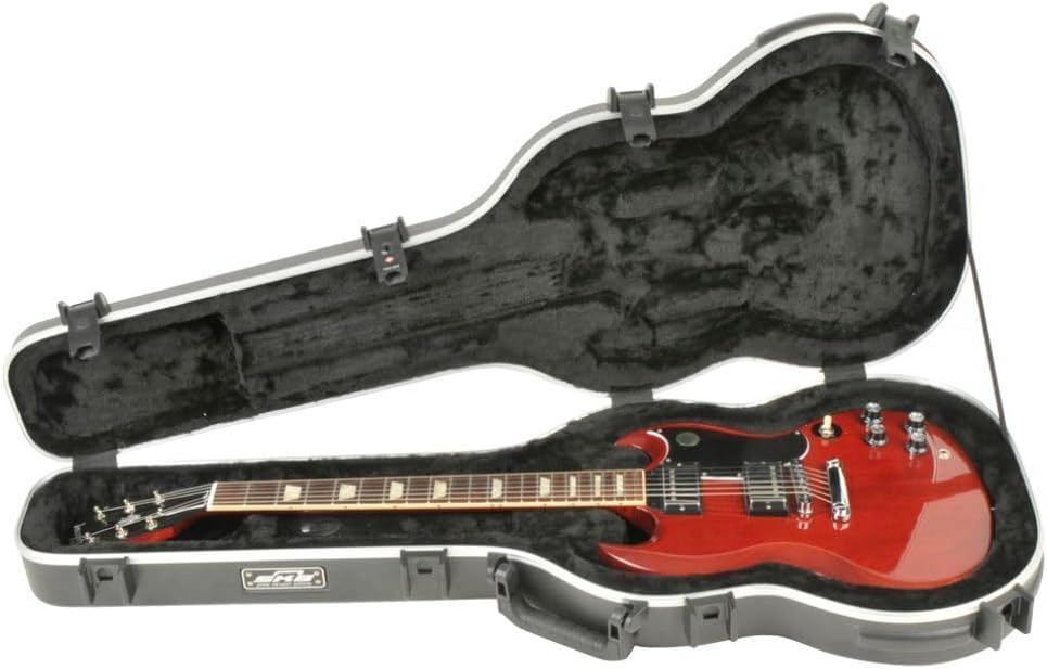 SKB SKB-61 Deluxe Double Cutaway Electric Guitar Case | Plush-lined interior, rugged molded exterior, secure latches, dependable transit protection